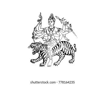 Pattern Line of Hanuman Isolated on white background.