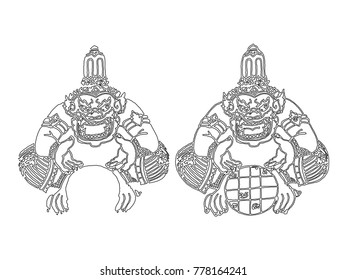 Pattern Line of Hanuman Isolated on white background.