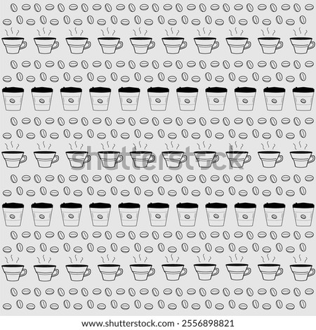 Pattern of line icons of coffee beans, cups, coffee to go, package or fabric cover