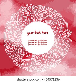 Pattern with line lace ornament. Template frame design for card. Handmade. Watercolor background. Can be used for packaging, invitations. Wedding Day decoration, bag template.