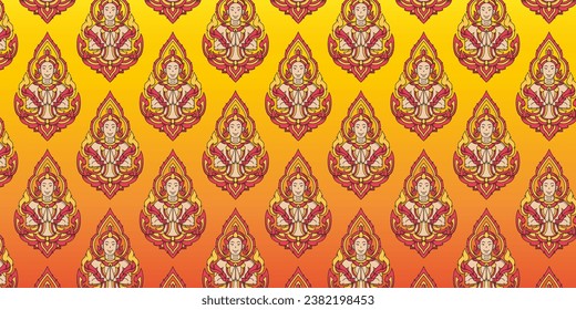 Pattern Line thai Deva Clasping Hands in pose,minimal design,temple