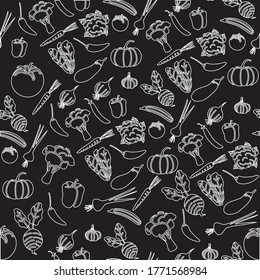 pattern line vegetables design vector on black background