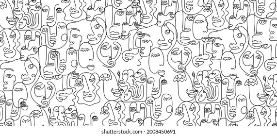 Pattern of linear abstract faces.  Simplicity wrapping paper design with cubism face. Contemporary abstract texture. Modern art. Wall decor. Vector for digital concept. 