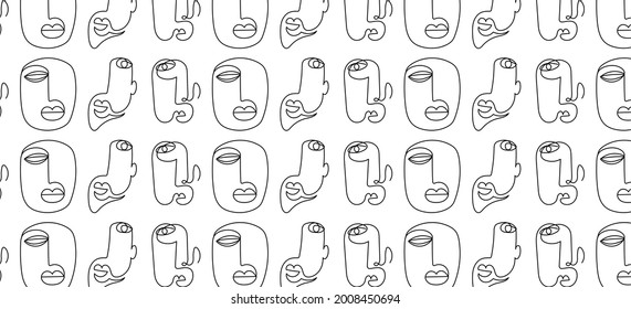 Pattern of linear abstract faces.  Simplicity wrapping paper design with cubism face. Contemporary abstract texture. Modern art. Wall decor. Vector for digital concept. 
