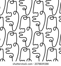 Pattern of linear abstract faces.  Simplicity wrapping paper design with cubism face. Contemporary abstract texture. Modern art. One continuous line