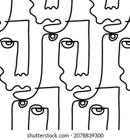 Motif de faces abstraites linéaires.  Simplicité enveloppant la conception du papier avec la face cubiste. Texture abstraite contemporaine. Art moderne. Une ligne continue