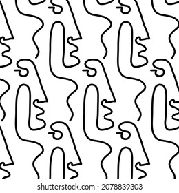 Pattern of linear abstract faces.  Simplicity wrapping paper design with cubism face. Contemporary abstract texture. Modern art. One continuous line