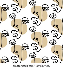 Pattern of linear abstract faces.  Simplicity wrapping paper design with cubism face. Contemporary abstract texture. Modern art. One continuous line