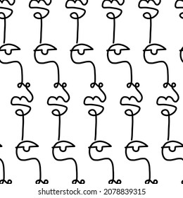 Pattern of linear abstract faces.  Simplicity wrapping paper design with cubism face. Contemporary abstract texture. Modern art. One continuous line
