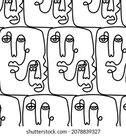 Pattern of linear abstract faces.  Simplicity wrapping paper design with cubism face. Contemporary abstract texture. Modern art. One continuous line