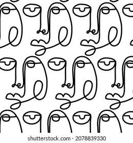 Pattern of linear abstract faces.  Simplicity wrapping paper design with cubism face. Contemporary abstract texture. Modern art. One continuous line