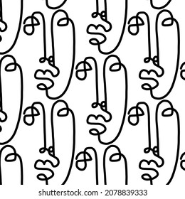 Pattern of linear abstract faces.  Simplicity wrapping paper design with cubism face. Contemporary abstract texture. Modern art. One continuous line