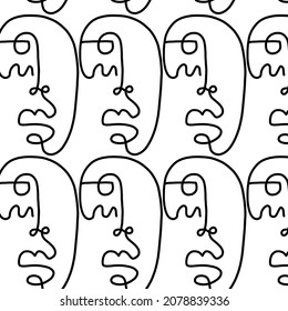 Pattern of linear abstract faces.  Simplicity wrapping paper design with cubism face. Contemporary abstract texture. Modern art. One continuous line