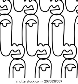 Pattern of linear abstract faces.  Simplicity wrapping paper design with cubism face. Contemporary abstract texture. Modern art. One continuous line