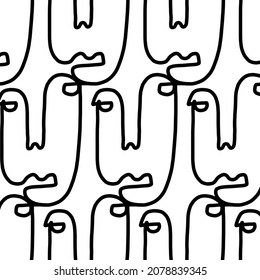 Motif de faces abstraites linéaires.  Simplicité enveloppant la conception du papier avec la face cubiste. Texture abstraite contemporaine. Art moderne. Une ligne continue
