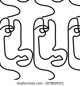 Pattern of linear abstract faces.  Simplicity wrapping paper design with cubism face. Contemporary abstract texture. Modern art. One continuous line