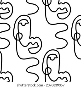 Pattern of linear abstract faces.  Simplicity wrapping paper design with cubism face. Contemporary abstract texture. Modern art. One continuous line