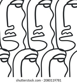 Pattern of linear abstract faces.  Simplicity wrapping paper design with cubism face. Contemporary abstract texture. Modern art. Wall decor. Vector for digital concept. 