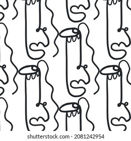 Pattern of linear abstract faces.  Simplicity wrapping paper design with cubism face. Contemporary abstract texture. Modern art. Wall decor. Vector for digital concept. 