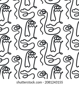 Pattern of linear abstract faces.  Simplicity wrapping paper design with cubism face. Contemporary abstract texture. Modern art. Wall decor. Vector for digital concept. 