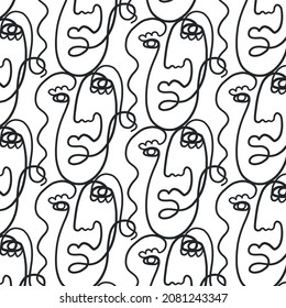 Pattern of linear abstract faces.  Simplicity wrapping paper design with cubism face. Contemporary abstract texture. Modern art. Wall decor. Vector for digital concept. 