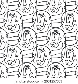 Pattern of linear abstract faces.  Simplicity wrapping paper design with cubism face. Contemporary abstract texture. Modern art. Wall decor. Vector for digital concept. 