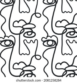 Pattern of linear abstract faces.  Simplicity wrapping paper design with cubism face. Contemporary abstract texture. Modern art. Wall decor. Vector for digital concept. 