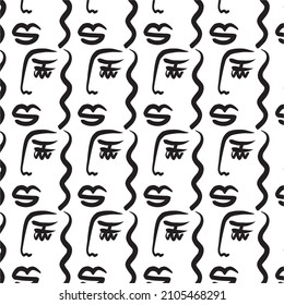 Pattern of linear abstract faces.  Simplicity wrapping paper design with cubism face. Contemporary abstract texture. Modern art. Wall decor. Vector for digital concept. 