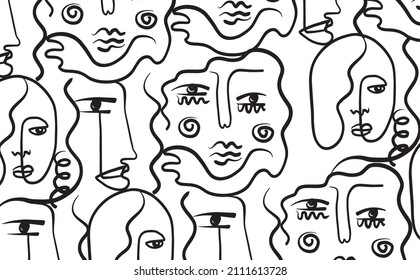 Pattern of linear abstract faces.  Simplicity wrapping paper design with cubism face. Contemporary abstract texture. Modern art. Wall decor. Vector for digital concept. 