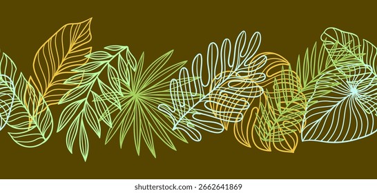 Muster mit linearen Palmblättern. Dekoratives Bild von tropischem Laub und Pflanzen.