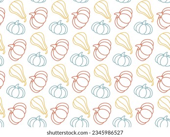 Pattern from linear pumpkins. Seamless vector background.