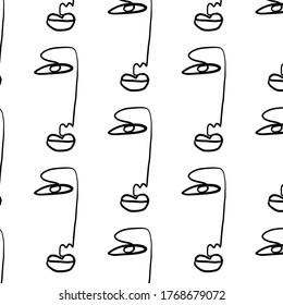 Pattern of linear sketch faces. Continuous line drawing. Simplicity wrapping paper design with cubism face. Contemporary abstract texture. One line art.