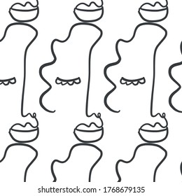 Pattern of linear sketch faces. Continuous line drawing. Simplicity wrapping paper design with cubism face. Contemporary abstract texture. One line art.