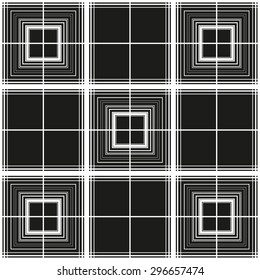 The pattern of linear squares; background in a slim strip; linear grid