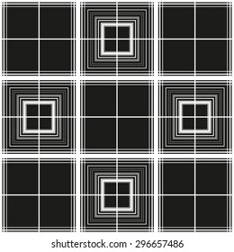 The pattern of linear squares; background in a slim strip; linear grid