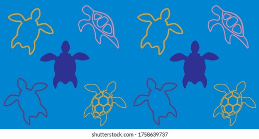pattern with linear turtles. sea animals in linear style. Modern design for packaging, paper, fabric. print for clothes