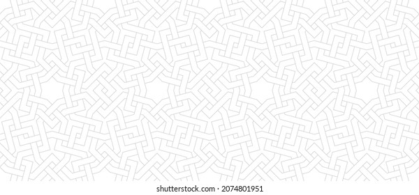Pattern with lines, stars and polygons. Abstract geometric texture. Stylish classic design in Arabic style. Vector ornament for textile, fabric and wrapping. Seamless linear background.