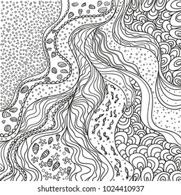 Pattern with lines and waves. Universal geometric texture. Dinamic nautical background. Line art creation. Zen art. Decorative style. Zentangle. Coloring book