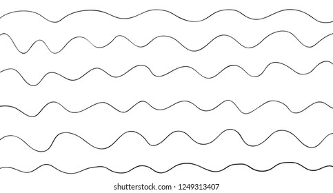 Pattern with lines and waves. Universal texture. Abstract dinamic background. Doodle for design. Lineal wallpaper. Print for polygraphy, t-shirts and textiles. Black and white illustration