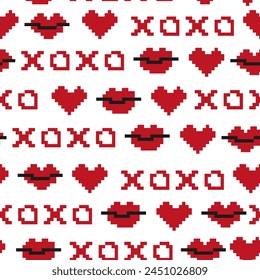 patrón con labios, corazones, letras xoxo. Fondo para textil, tela, pijama, papelería y otros diseños. 