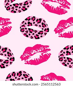 Pattern lips pink on light pink background.