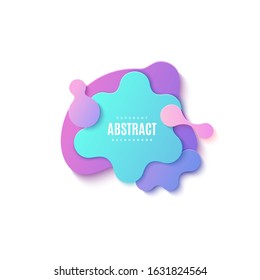 Pattern of liquid geometric shapes in cut paper style. Creative flyer Memphis color gradient element layered bubbles cut out of cardboard. Modern vector banner with liquid violet blue and coral splash