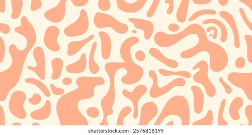 Pattern Liquid trendy retro peach and orange, seamless designs on textiles, clothing, gift wrapping, banners, home decor, abstract backgrounds. Vector illustration.