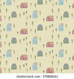 pattern with little cute houses and trees