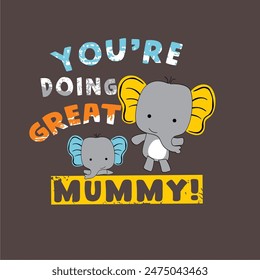 Сhildish pattern with little elephant and mom, cute vector texture for kids bedding, fabric, wallpaper, wrapping paper, textile, t-shirt print