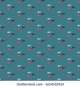 Pattern of a little fish. Repeated image of small fish to edit. Editable vector.