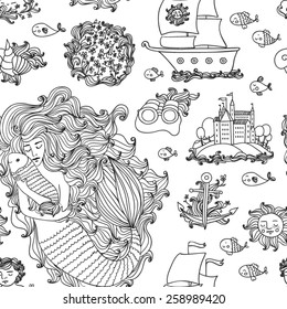 pattern with Little Mermaid and sea