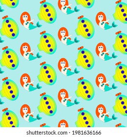pattern of little mermaid and submarine