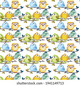 patrón pequeño búho papel textil pájaro imprimir niño bebé personaje tarjeta decorativa naturaleza decoración divertida fondo de pantalla arte divertido gráfico feliz vector colorido lindo ilustración de diseño de dibujos animados