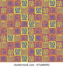 pattern of little squares with primitive ornaments patchwork